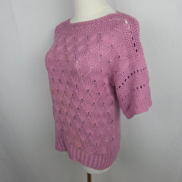 Hand Knit Vintage Short Sleeve Sweater Size M or L Lavender Textured Knit Y2K - Picture 2 of 6